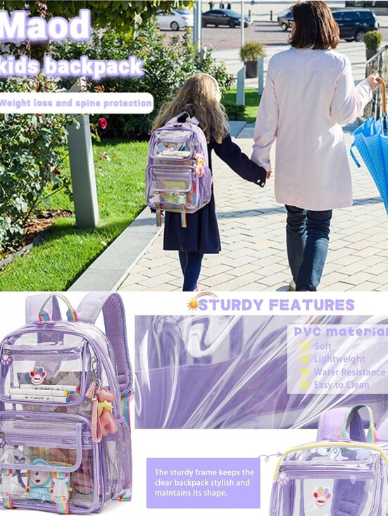 maod Handbags - Maod Clear Backpack Heavy Duty Stadium Approved PVC Transparent School Bag